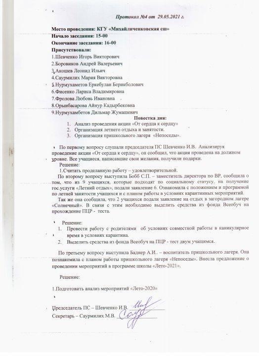 Протокол попечительского совета №4 2020-2021 уч год