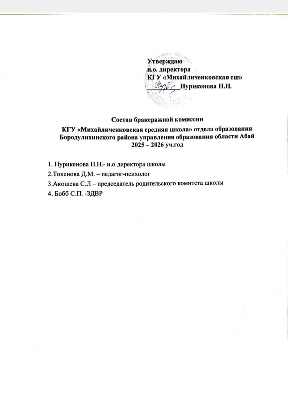 Состав бракеражной комиссии