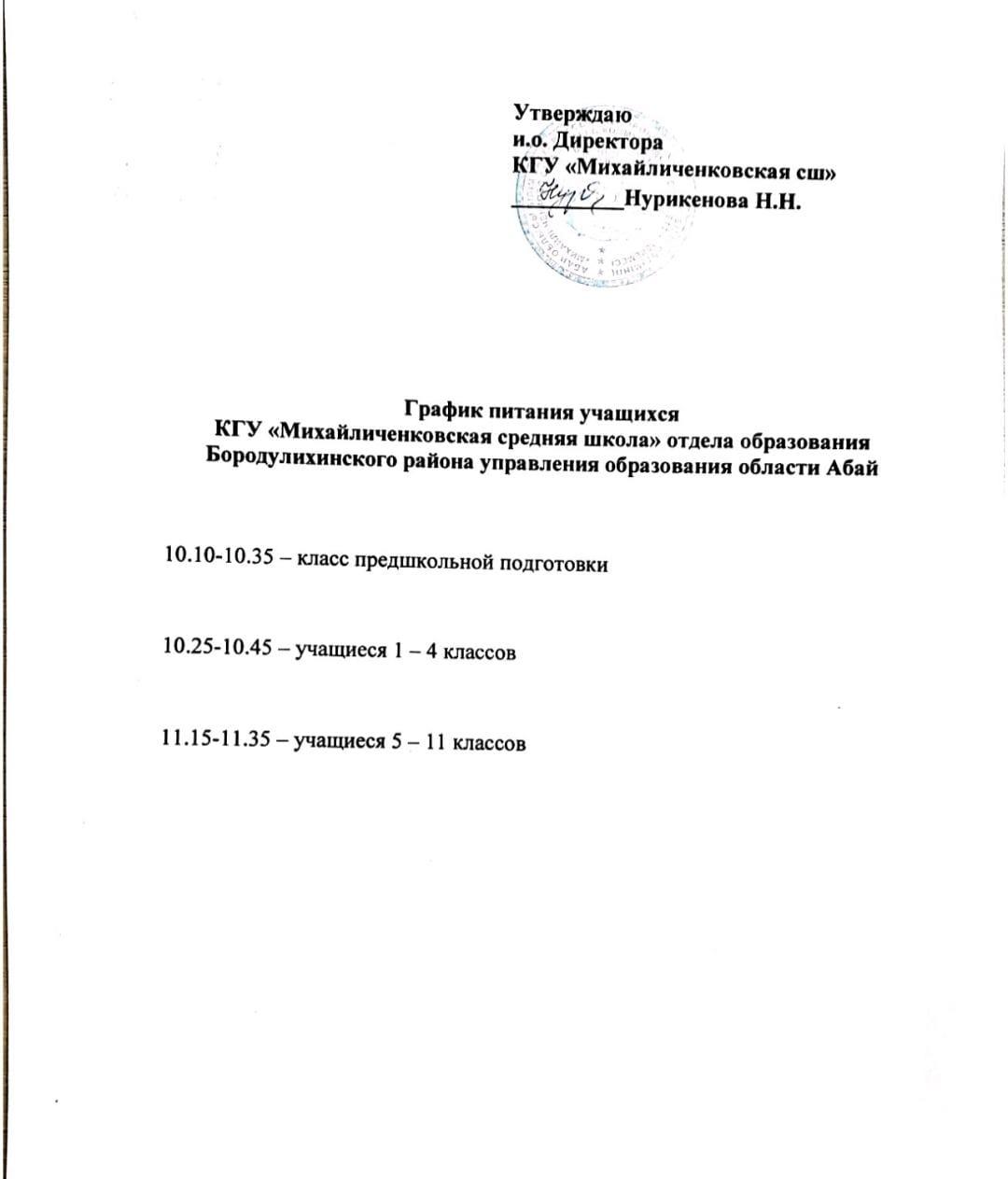 График питания учащихся