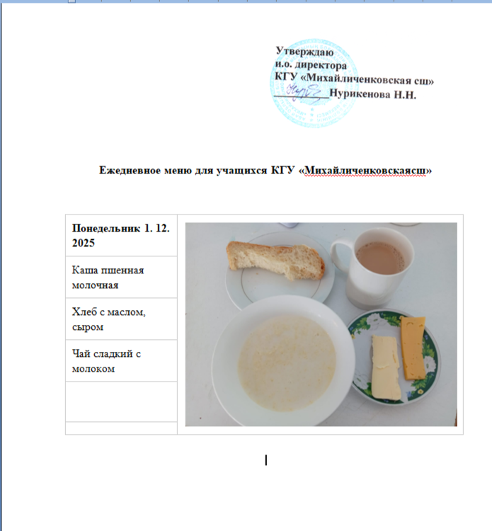 Меню на 1.12.2025